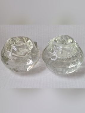 Lot Of 2 Vintage KOSTA BODA Snowball Candle Holders Anne Warff 1973 Votive